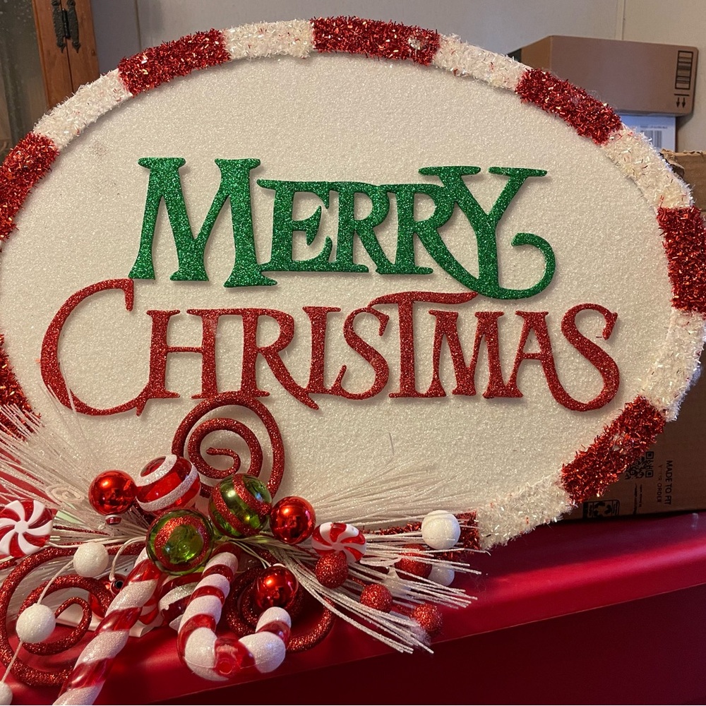 Festive Merry Christmas Sign with Red and Green Accents